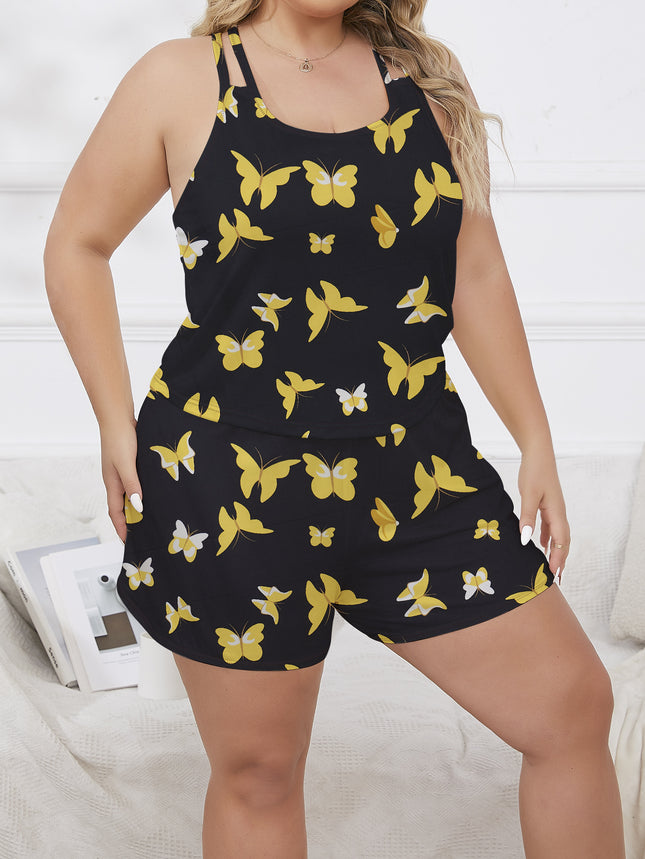 Cross-border Europe and the United States wholesale plus size ladies summer new comfortable suspenders shorts ladies pajamas home clothing suit