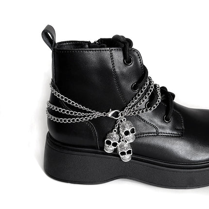 Punk Hip-Hop Skull Multi-Layer Titanium Steel Shoe Chain Trendy Cool Personality Martin Boots Exaggerated Halloween Ghost Head Shoe Accessories