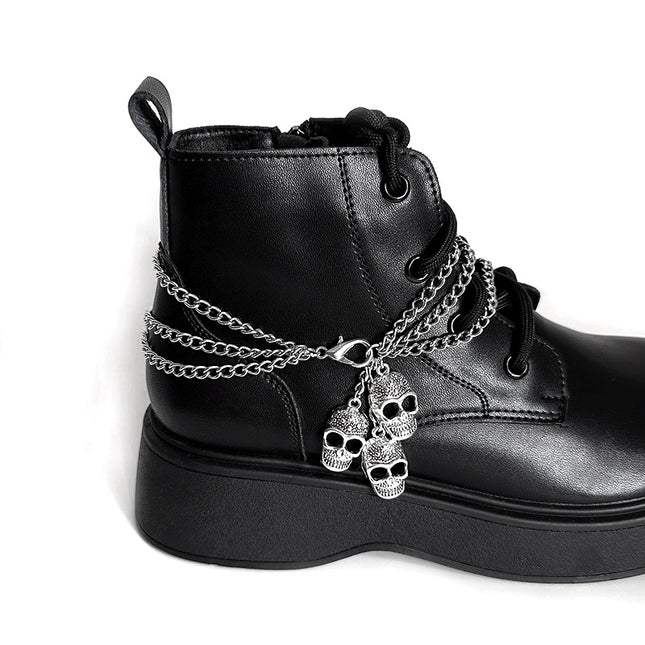 Punk Hip-Hop Skull Multi-Layer Titanium Steel Shoe Chain Trendy Cool Personality Martin Boots Exaggerated Halloween Ghost Head Shoe Accessories