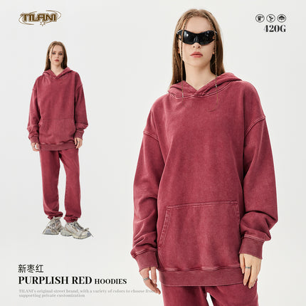 Tilani Batik Heavy Weight 420g Hooded Sweatshirt Casual Sportswear Suit Men's and Women's Hoodie Sweatshirt Two-Piece Set
