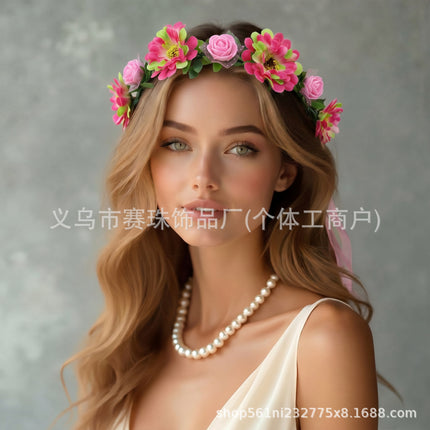 Beautiful Mori Women's Hair Flower Korean Style Hair Band Seaside Beach Wreath Headwear Mori Women's Super Fairy Wreath Headwear New Hair Accessories