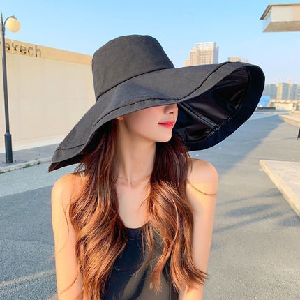 Summer Sun Protection Hat for Women, Double-Sided Wearable Large-Brimmed Fisherman Hat, Artistic, Fresh and Versatile, Face-Showing Small Sun Protection Hat