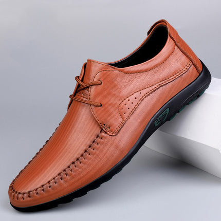 2025 Men's Summer Hollow Leather Shoes Soft Leather Comfortable Work Business Hole Leather Shoes Light Luxury Punched Shoes