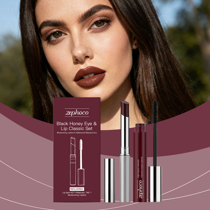 Black Honey Iconic Eye Lip Makeup Set Black Volumizing Lengthening Curling Mascara Plumping Gloss Lipstick Waterproof Makeup Set
