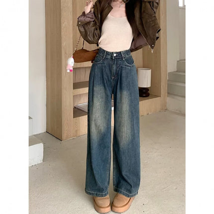 Women's Straight-Leg Loose Jeans Spring Autumn Winter 2024 New High-Waisted Slim Petite Wide-Leg Floor-Length Pants