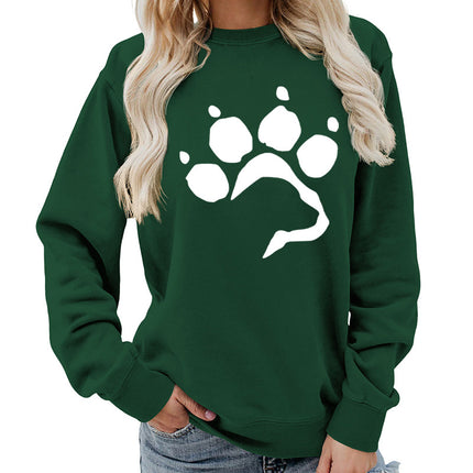 Dog Claw Dog Foot Printed Round Neck Women's Jacket Sweatshirt Foreign Trade Supply Autumn and Winter Coat Casual Loose European Code Cross-border