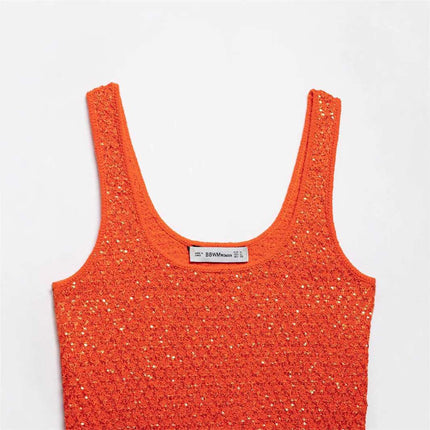 New Sequin European and American Style Women's Spring and Summer Foreign Trade Sexy Fashion Knitted Tops for Hot Girls
