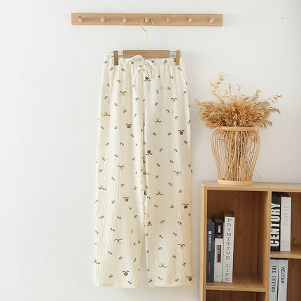 Women's Pajama Pants Summer Thin Pants Air Conditioning Pants Casual Loose Home Pants Outer Wearing Pure Cotton Double-Layer Yarn Loose