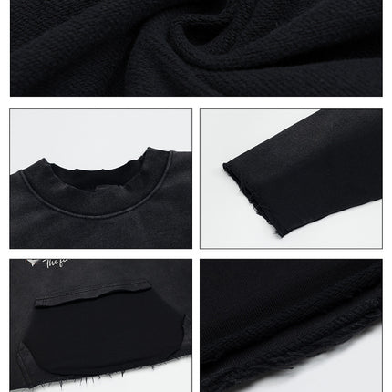 # OVDY 430g combed cotton terry sweater retro spray color old wash water imitation worn round neck sweater for men and women