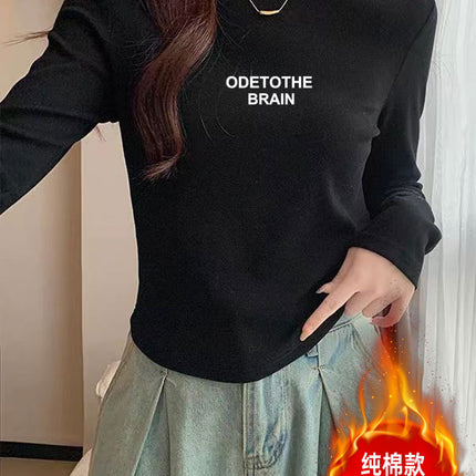Cross-Border Amazon Fleece-Lined Thickened Base Shirt for Women, Long-Sleeve Top with Regular Shoulders, Slimming, 2025 Autumn and Winter Half-High Collar
