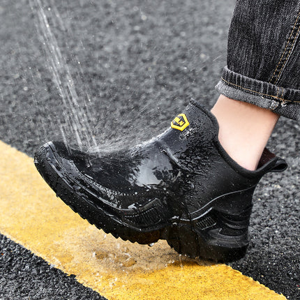 Military Green Trendy Cool Fashion Men's Short Rain Boots Sports Style Men's Waterproof Rubber Shoes Thickened Widened Non-Slip Men's Foreign Trade Rain Boots