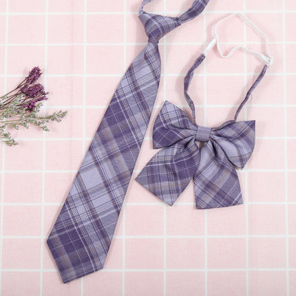 Japanese and Korean striped jk/dk college style men's and women's red cyanotic gray blue shirt accessories tie-free collar set