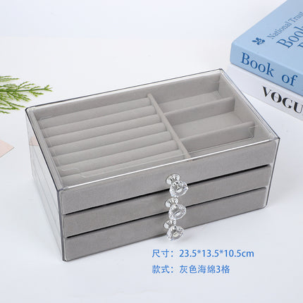 Jewelry Storage Box Drawer-type Large Capacity Built-in Flannel Anti-oxidation Transparent Earrings Nail Necklace Jewelry Exhibition