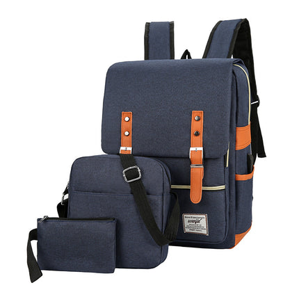Cross-border Three-piece Backpack Unisex USB Simple Business Computer Bag Large Capacity Outdoor Travel Backpack