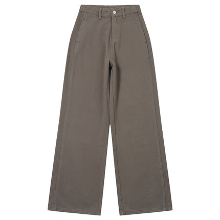 Attention Moment Brown brown Retro Jeans Women's Autumn and Winter High Waist Loose All-match Slimming Straight Pants
