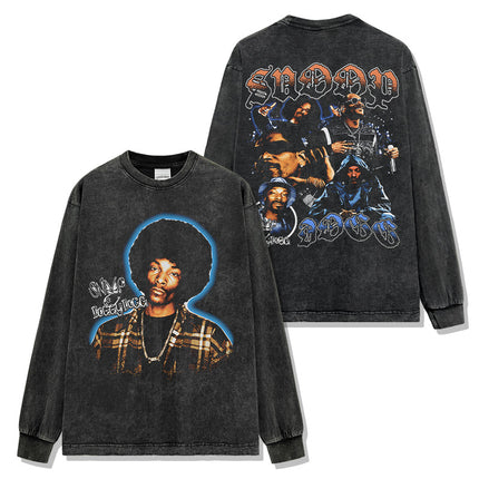 Cross-border Retro Snoopy Dog SNOOP DOGG Printed Short-sleeved T-shirt Washed Long-sleeved Casual Hooded Sweatshirt
