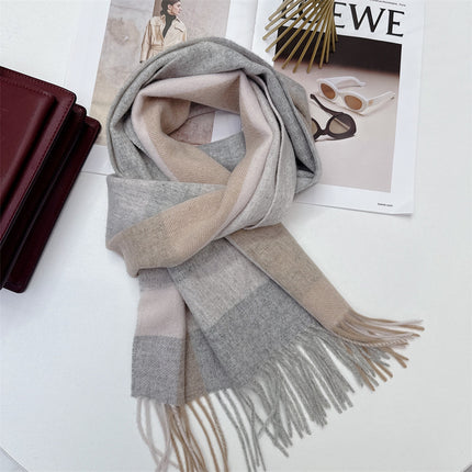 Solid Color Scarf Women's Winter 2024 New Big Brand Korean Style Cashmere Wool Winter Warm Neck Shawl Ins Card