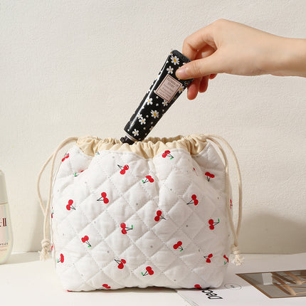 Cross-Border Makeup Brush Quilted Cosmetic Bag Large Capacity Tote Cosmetic Bag Fashionable Simple Korean Style Floral Storage Bag