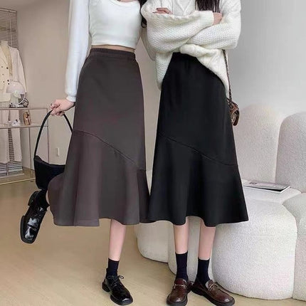 Black Suit A-Line Skirt Spring Pear-Shaped Figure High-Waisted Hip-Covering Slimming Look Mid-Length Fashionable Fishtail Skirt