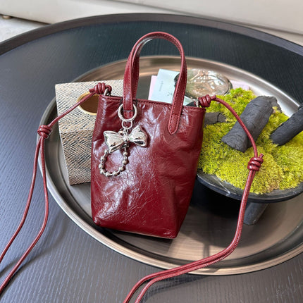 Lightweight Mini Oil-Waxed Leather Simple Style Handbag, Shoulder Bag, Crossbody Phone Bag, Everyday Use, Portable, Retro, Versatile