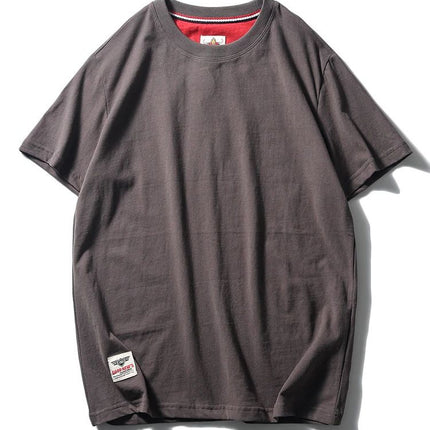 Simple trend 220 grams of technology sanding heavy industry wash cotton solid color round neck pullover base shirt lovers short sleeve