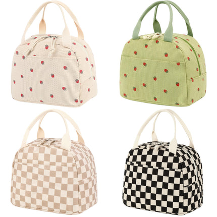 Cross-Border New Product Corduroy Printed Portable Lunch Bag Large Capacity Fresh-Keeping Lunch Bag Suitable for Outdoor Camping