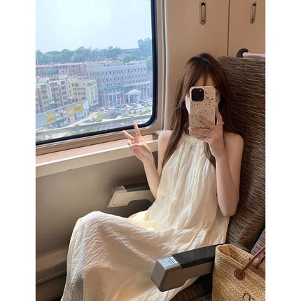 Sweet Halterneck Dress Fairy Summer 2024 New White Skirt Sleeveless High-End Elegant A-Line Long Skirt