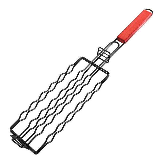 Removable sausage barbecue net wooden handle hot dog barbecue BBQ non-stick barbecue clip outdoor fire sausage barbecue net