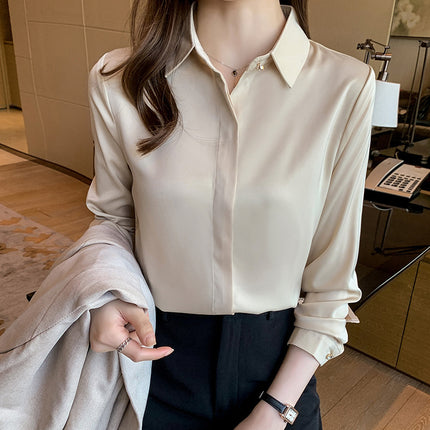 Versatile Women's Shirt with a High-End Feel, Heavy Silk, Fashionable and Simple Texture, Classic Light Luxury Professional Blouse