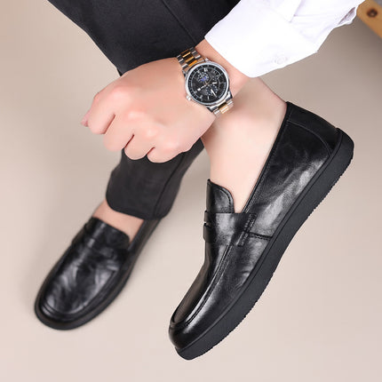 Hand-grip men's leather shoes 2024 autumn new leather soft sole step-in bean shoes breathable casual leather shoes for men