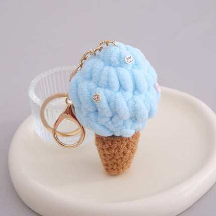 Imitation Ice Cream Bag Pendant Car Decoration Holiday Gift Gift Wool Knitted Holding Flower Keychain