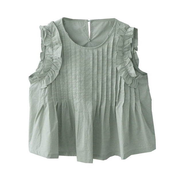Summer New French Sweet Fungus Lace Organ Pleat Loose All-match Sleeveless Cotton Shirt Women's Vest Top