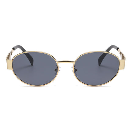 New Metal Oval Sunscreen Sunglasses Cross-Mirror European and American Ins Xiaohongshu Same Style Sunglasses Amazon Hot Selling