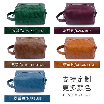 Retro crazy horse pu leather new cross-border cosmetic bag Europe and the United States large capacity travel multi-functional portable washing and storage bag