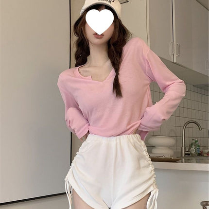 Pure Lust Style Casual Suit Women's Thin Long-Sleeved Sun Protection Shirt Top Summer 2024 Sports Shorts Two-Piece Set