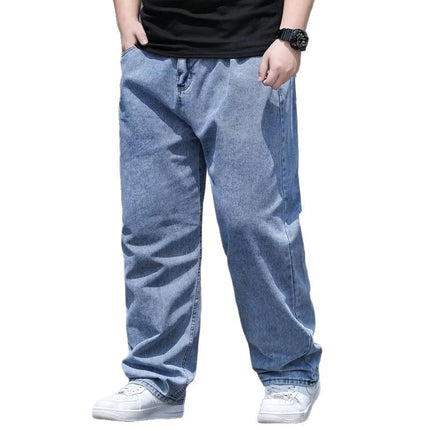 Plus-Size Men's Loose Straight-Leg Casual Jeans, Versatile Deep-Crotch Durable Men's Pants
