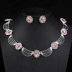 Silver base pink necklace + earring pin
