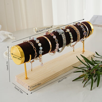 Golden Three-layer Jewelry Display Rack Bracelet Rack Iron Jewelry Props Stepped Wooden Base Bracelet Stand Stall