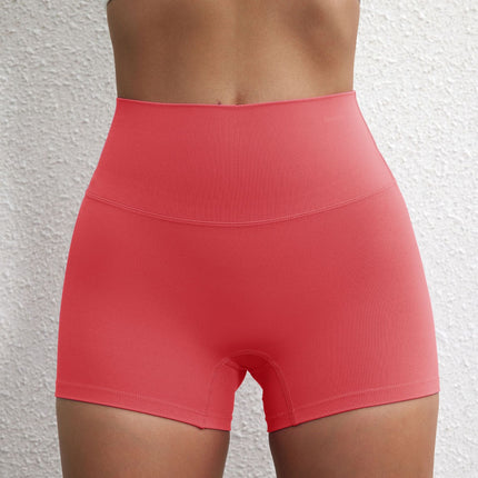 Summer solid color European and American women's high waist hip lifting peach sports shorts tight stretch fitness three pants can be worn outside