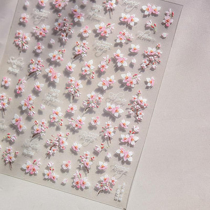 Spring Cherry Blossom Nail Stickers New Embossed 5D Three-Dimensional Japanese Style Internet Celebrity Ins Flower Nail Sticker Decorations