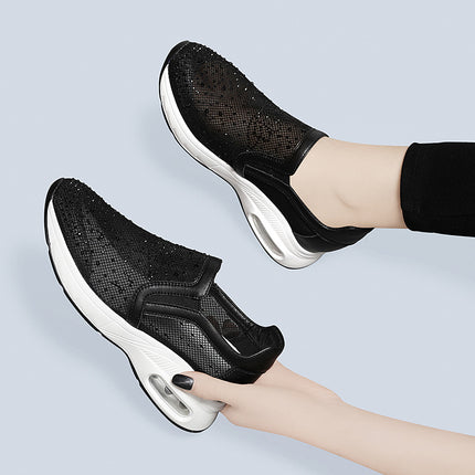 Inner Height Casual Shoes 2024 Spring and Summer New Black Air Cushioned Shoes Mesh Shoes Breathable Mesh Lazy Slip-on Women's Shoes