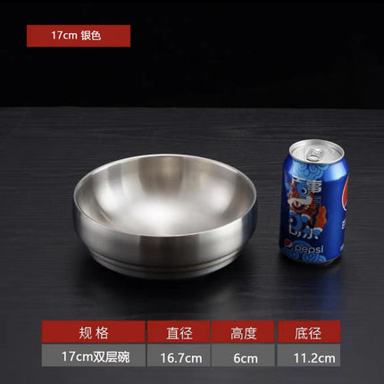 Stainless Steel Cold Noodle Bowl Korean-style Thickened Double-layer Bowl Golden Roodle Bowl Rice Mixing Soup Bowl Snail Powder Bowl Salad Bowl