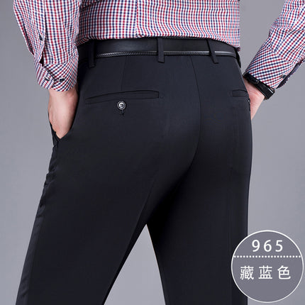 Winter men's thick business casual suit pants overalls middle-aged non-ironing men's pants dad wear high waist long pants