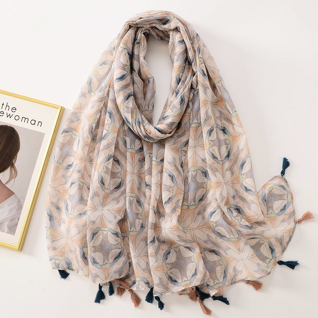 Simple and Elegant Fresh Powder Orange Abstract Flower Printed Cotton and Linen Feel Scarf Women's Travel Photo Decorative Shawl Beach Towel