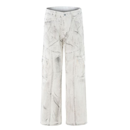 Jiamu Patchwork Dirty American High Street Baggy White Loose Wide-Leg Casual Pants Unisex Straight-Leg Flared Pants