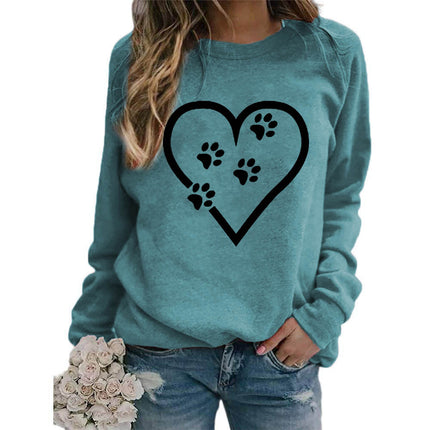 Foreign trade supply love dog foot printing round neck jacket sweater European size women's coat long sleeve cross-border autumn and winter