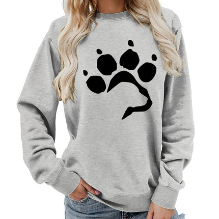 Dog Claw Dog Foot Printed Round Neck Women's Jacket Sweatshirt Foreign Trade Supply Autumn and Winter Coat Casual Loose European Code Cross-border