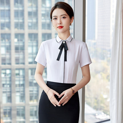 Catering Overalls White Shirt Hotel Front Desk Western Restaurant Waiter Temperament Short-sleeved Professional suit Female Summer