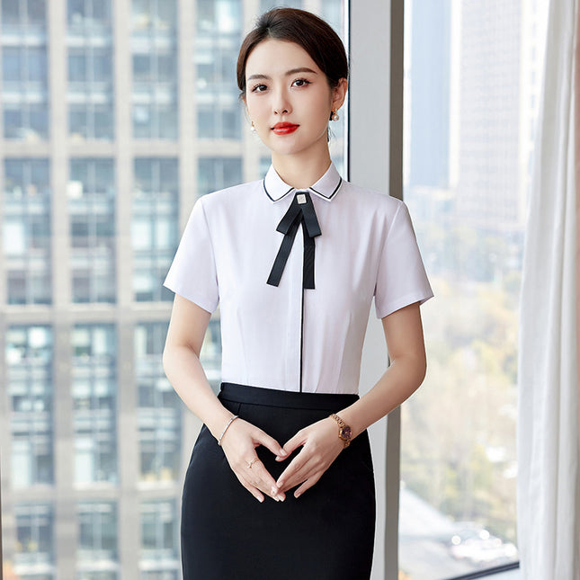 Catering Overalls White Shirt Hotel Front Desk Western Restaurant Waiter Temperament Short-sleeved Professional suit Female Summer