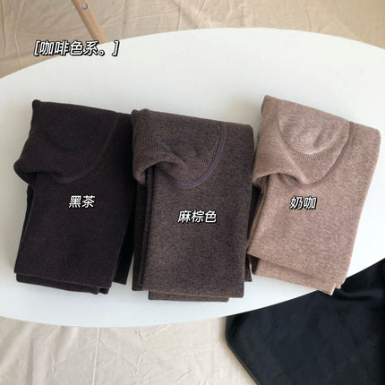 Autumn and Winter Fleece-Lined Thickened 3D Peach Hip High-Waisted Tummy Control Cotton Integrated Leggings Coffee Oatmeal White Footed Tights